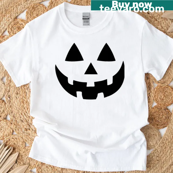 Cheerful jack-o-lantern face design on a Halloween T-shirt