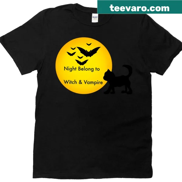 Moon and bats Halloween t-shirt with black cat