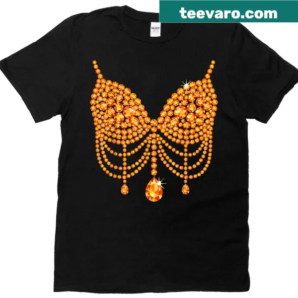 Halloween T-shirt with an orange bra design, perfect for costume events