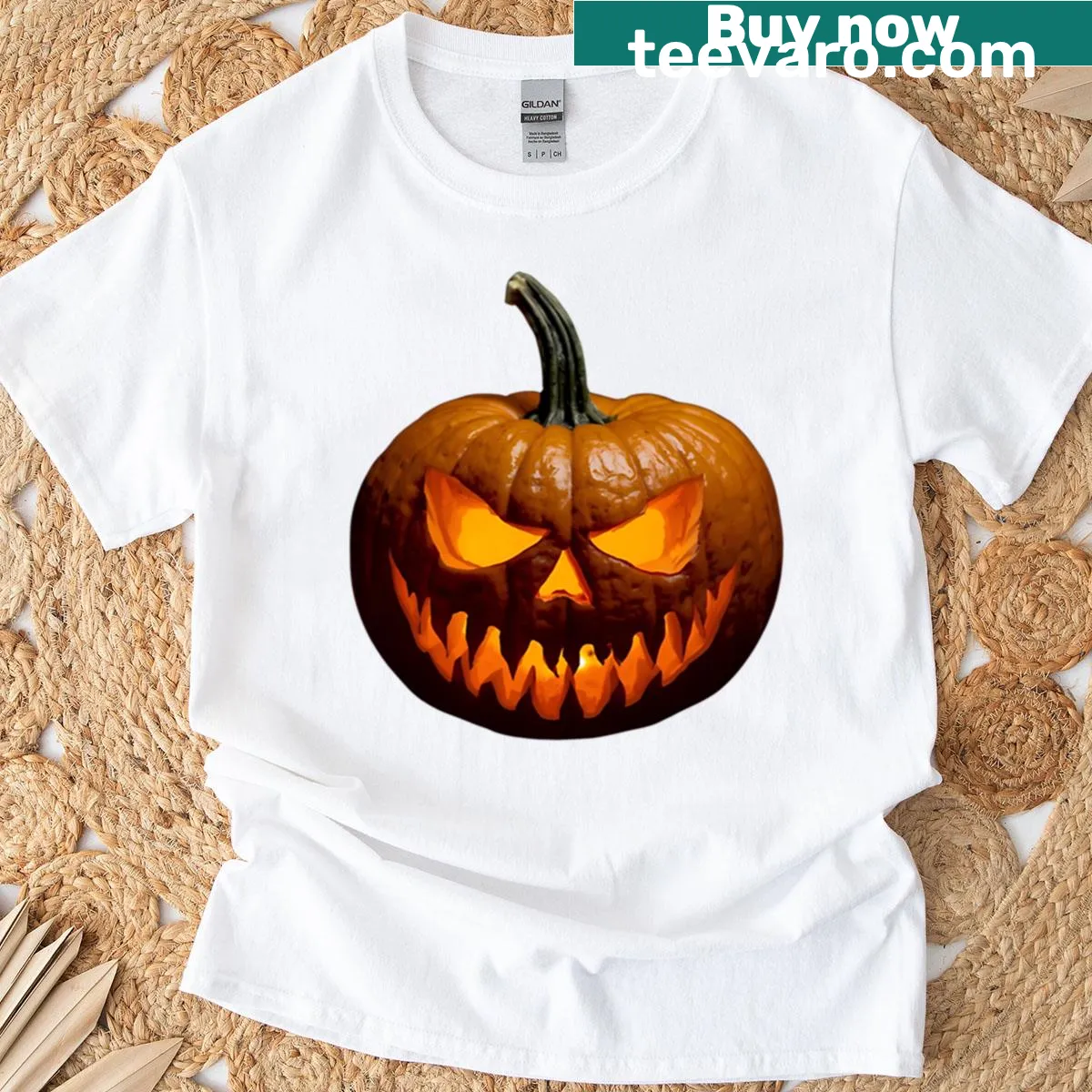 Scary jack-o'-lantern Halloween T-shirt illustration — on a men's t-shirt
