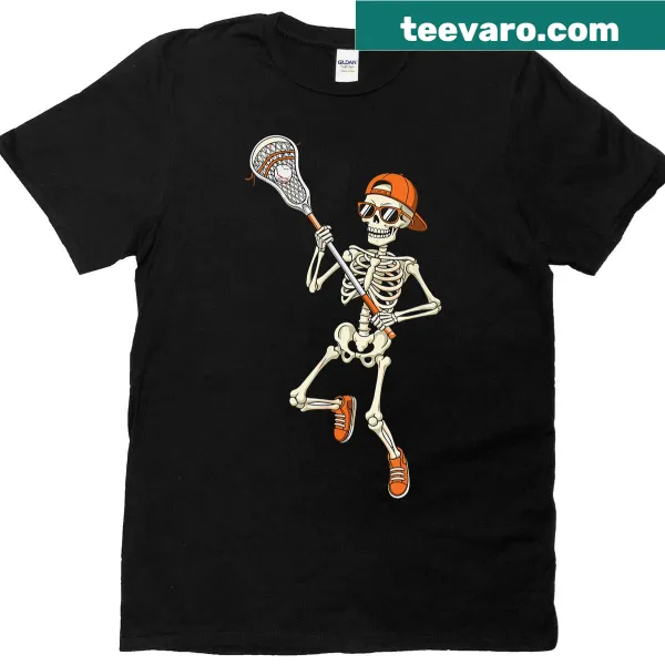 Skeleton playing lacrosse Halloween t-shirt