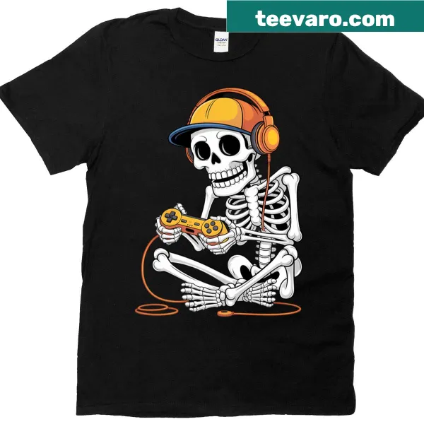 Skeleton gamer video gaming Halloween t-shirt