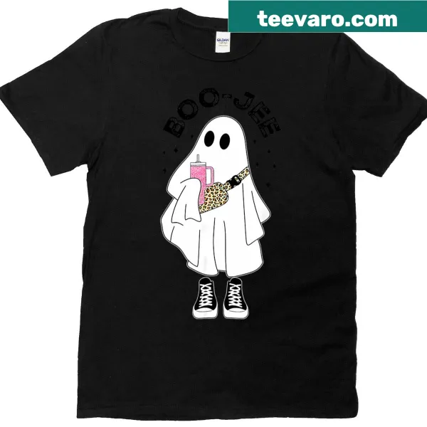 Cute ghost cartoon with text Boujee Boo-jee on Halloween t-shirt