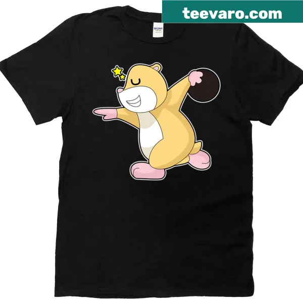 Cartoon hamster bowling with a bowling ball