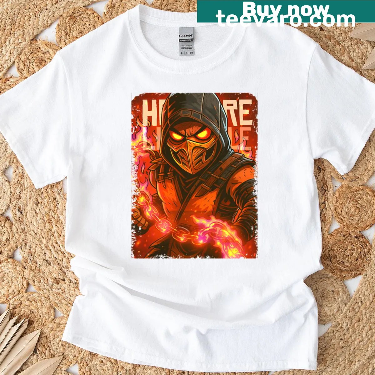 Retro gaming art t-shirt featuring Hellfire Lifestyle Mk Scorpion design — on a men's t-shirt