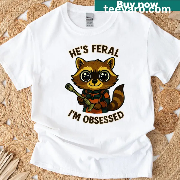Cute space raccoon t-shirt with whimsical design and text