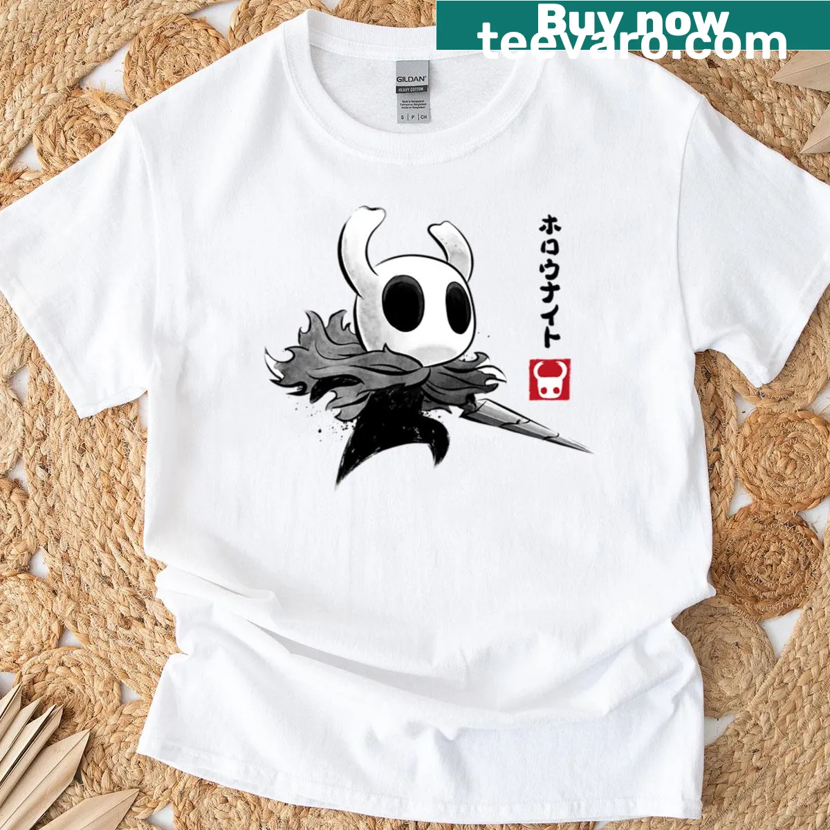 Minimalist Hollow Knight Sumi E t-shirt design — on a men's t-shirt