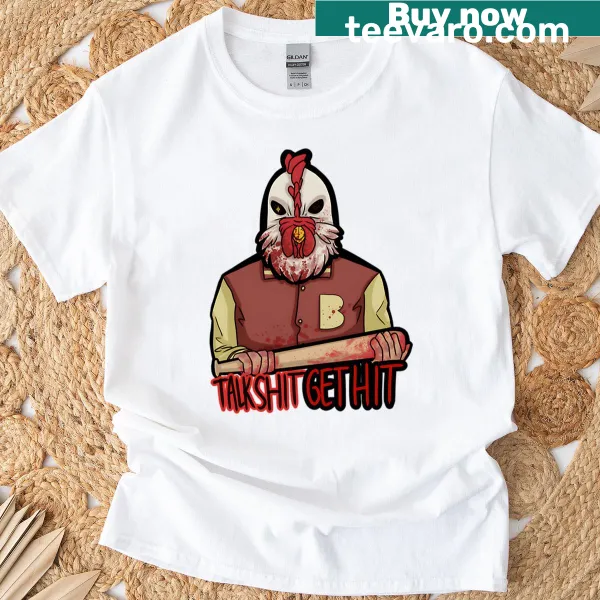 T-shirt featuring Hotline Miami jacket sticker graphic