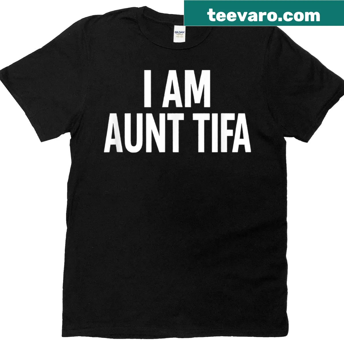 Typographic t-shirt with the saying 'I Am Aunt Tifa' — on a men's t-shirt