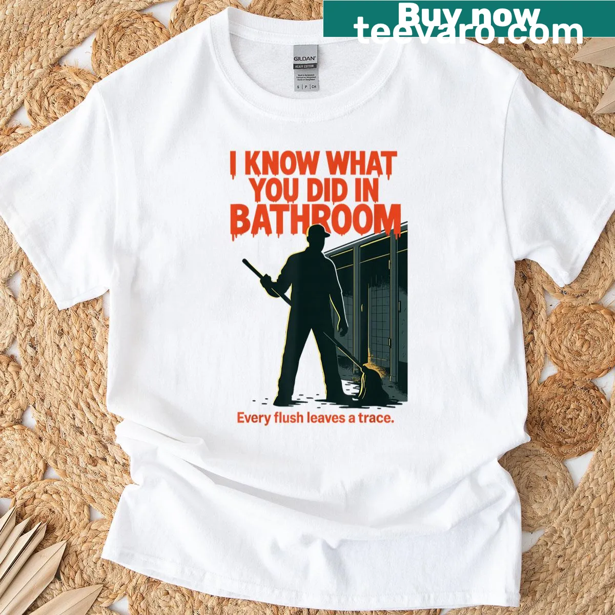Humorous Halloween t-shirt with the phrase about the bathroom — on a men's t-shirt