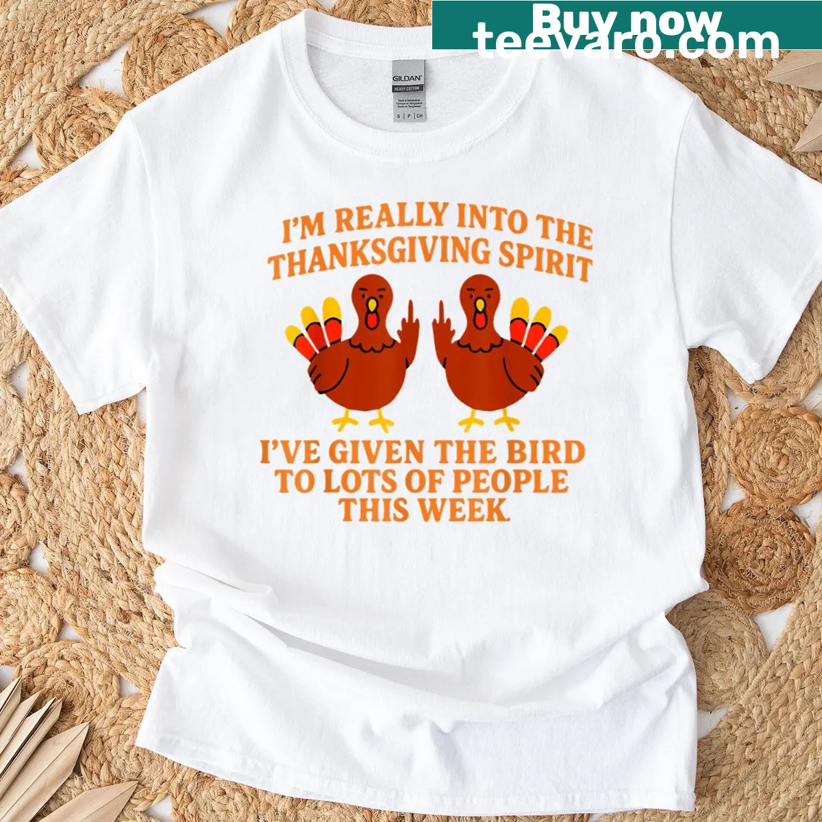 Funny Thanksgiving T-shirt with a playful saying about giving the bird. — on a men's t-shirt