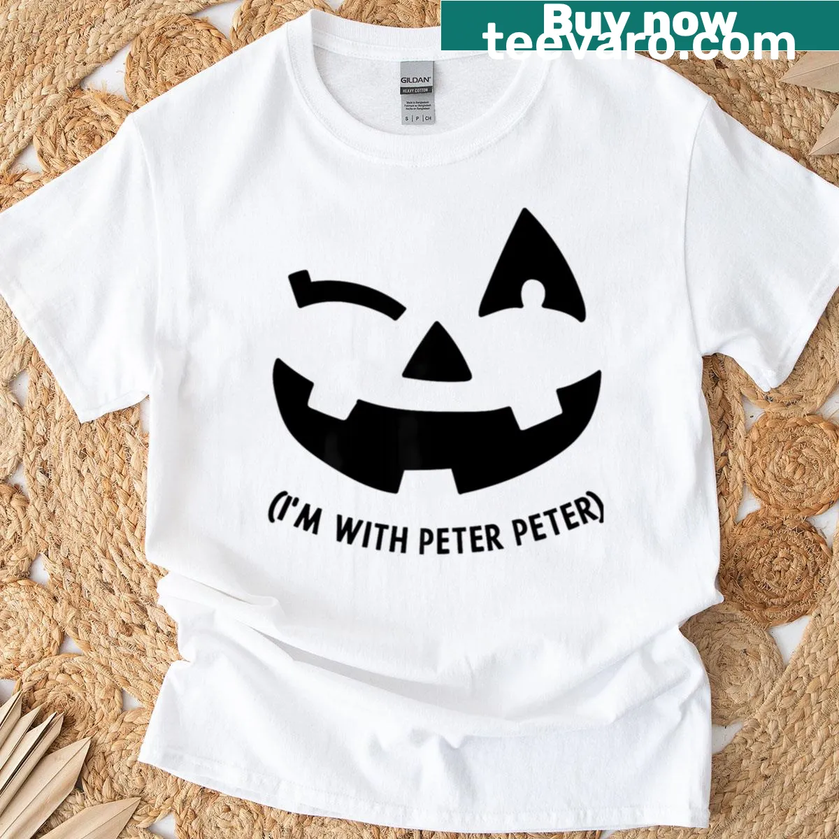 Funny Halloween shirt with pumpkin and text for couples — on a men's t-shirt