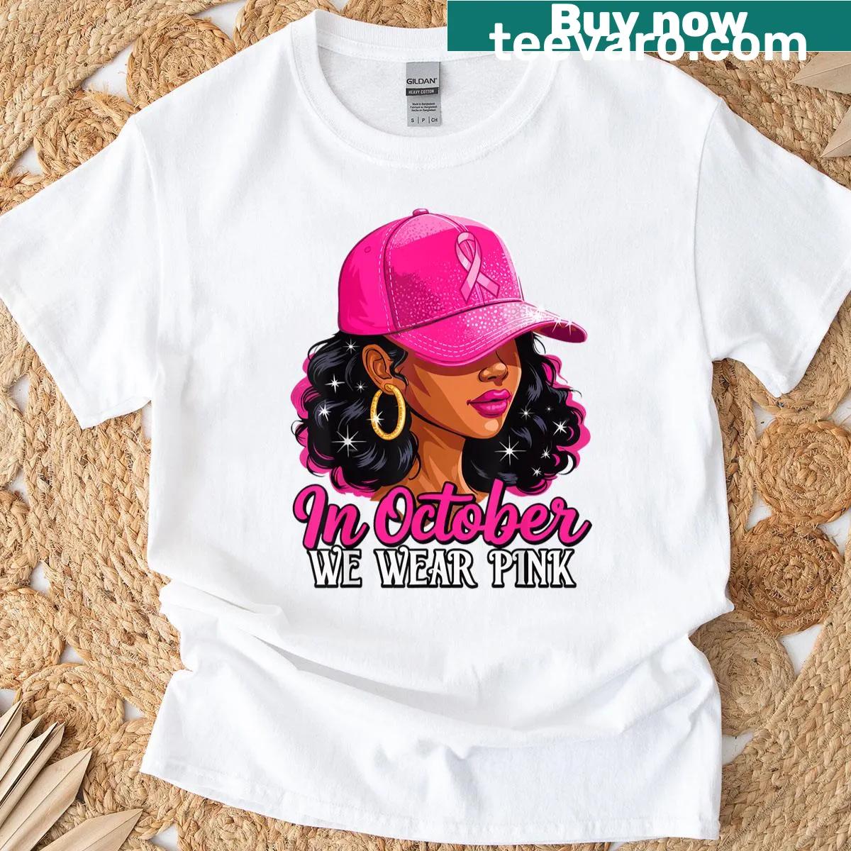 Breast cancer awareness t-shirt with the phrase In October We Wear Pink — on a men's t-shirt