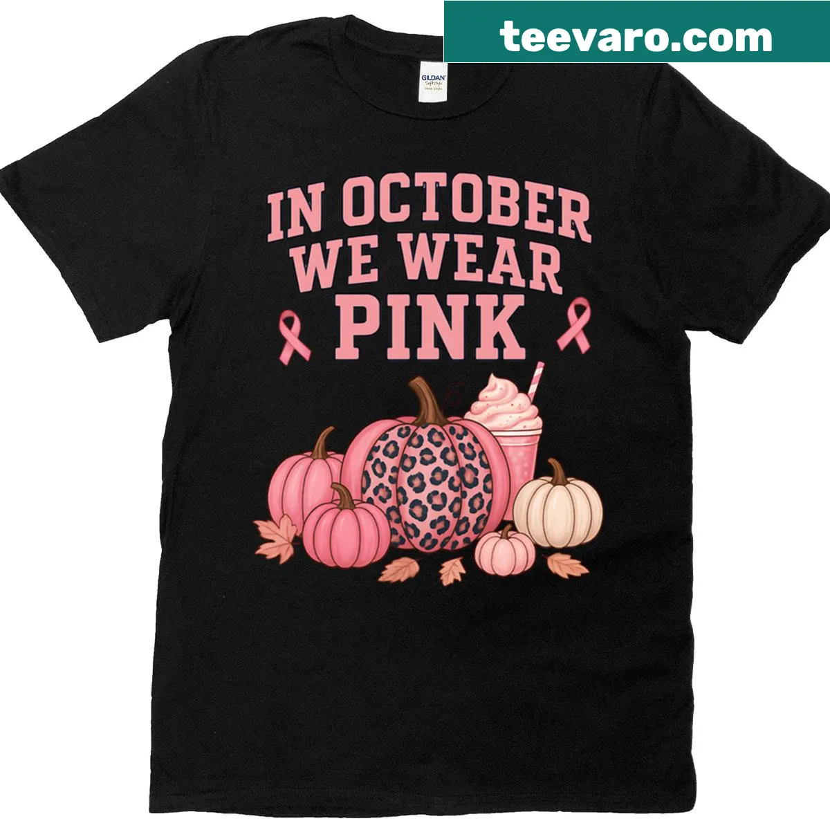 Halloween shirt with pink pumpkin and awareness text — on a men's t-shirt
