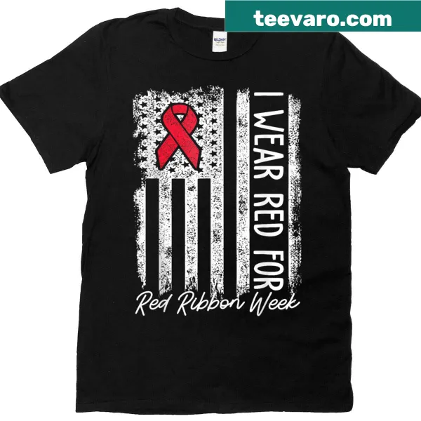 Awareness T-shirt featuring 'In October We Wear Red Ribbon Week' text.