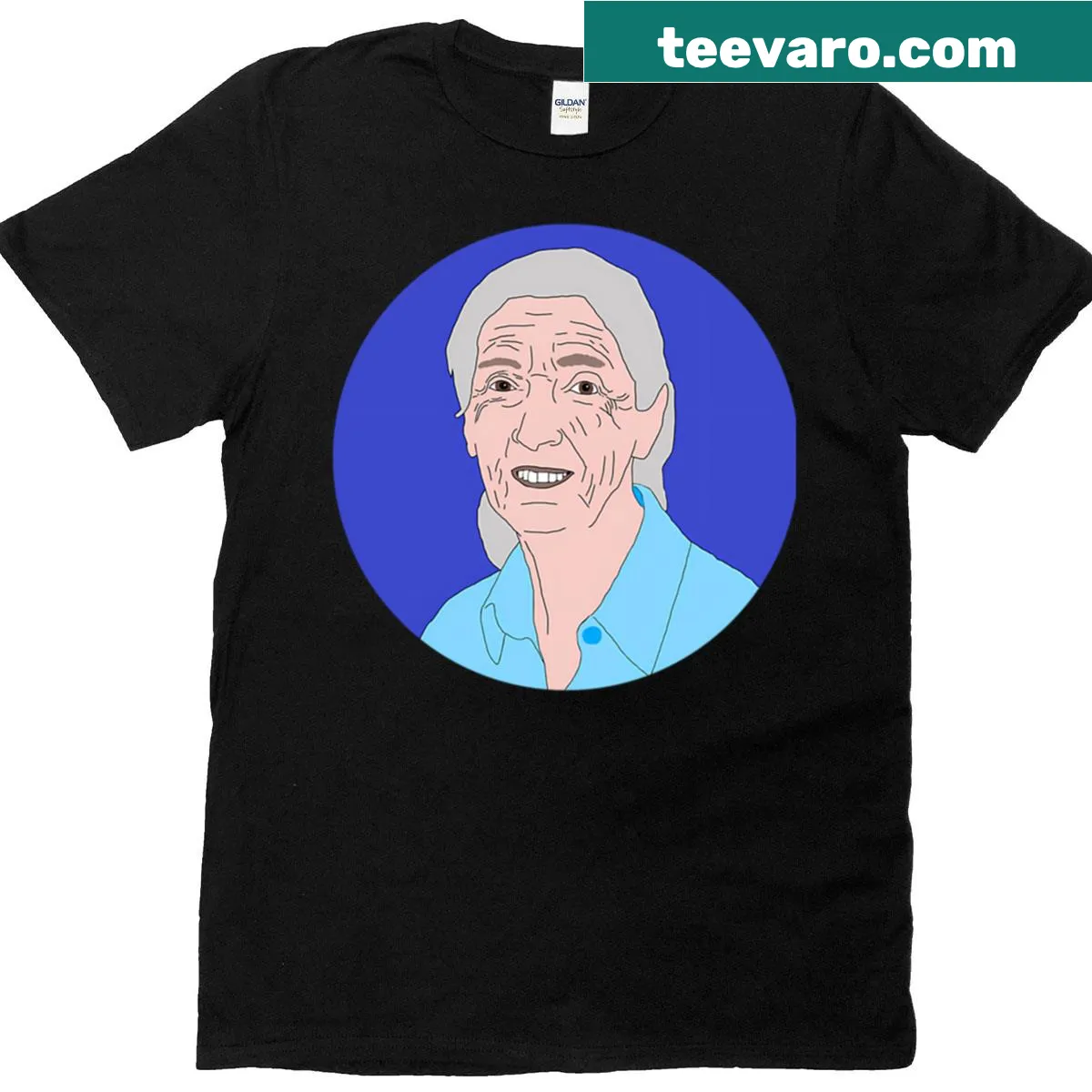 T-shirt honoring Jane Goodall and her work with primates — on a men's t-shirt