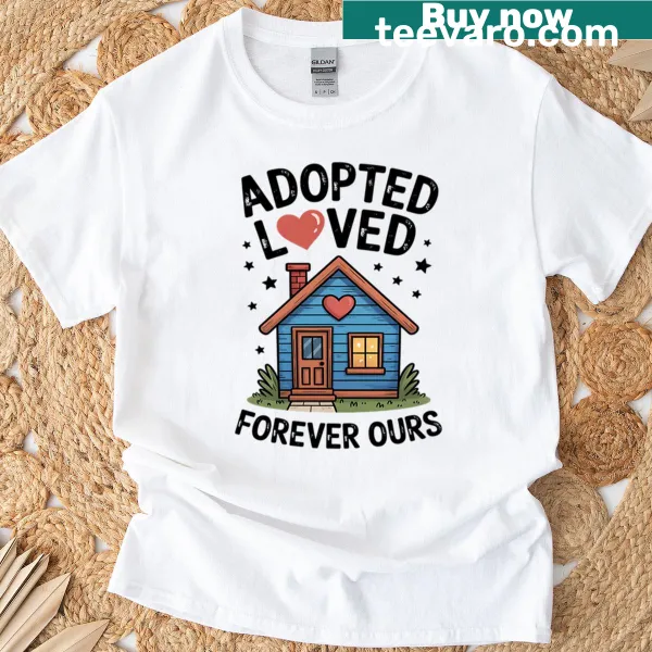 Wholesome typography t-shirt celebrating adoption with love message