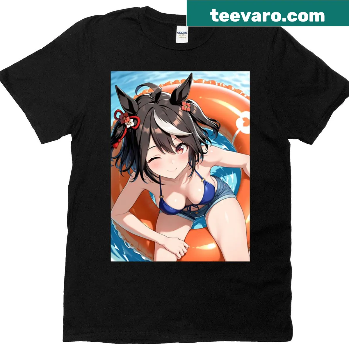 Kitasan Black anime girl graphic T-shirt with a fun summer theme — on a men's t-shirt