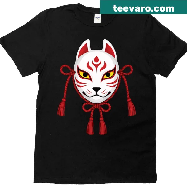 Kitsune mask illustration T-shirt with tassels