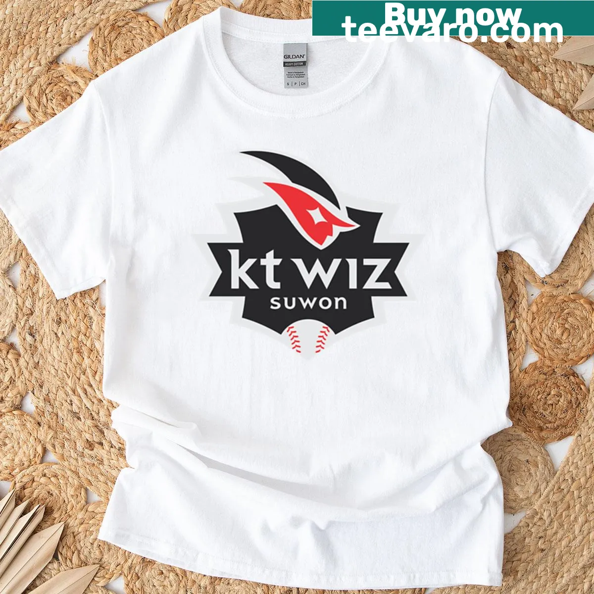 KT Wiz team logo T-shirt in bold illustration — on a men's t-shirt