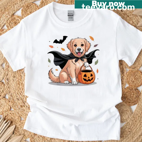 Halloween t-shirt with Labrador retrievers as ghosts and witches