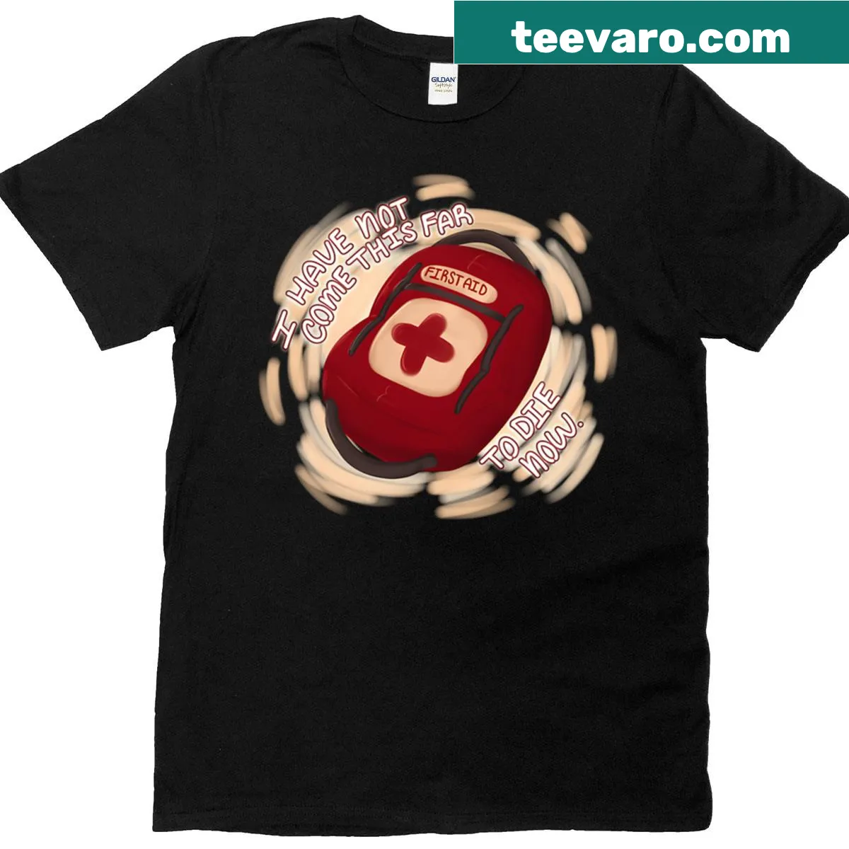 Left 4 Dead-themed T-shirt with medkit and sticker graphic — on a men's t-shirt