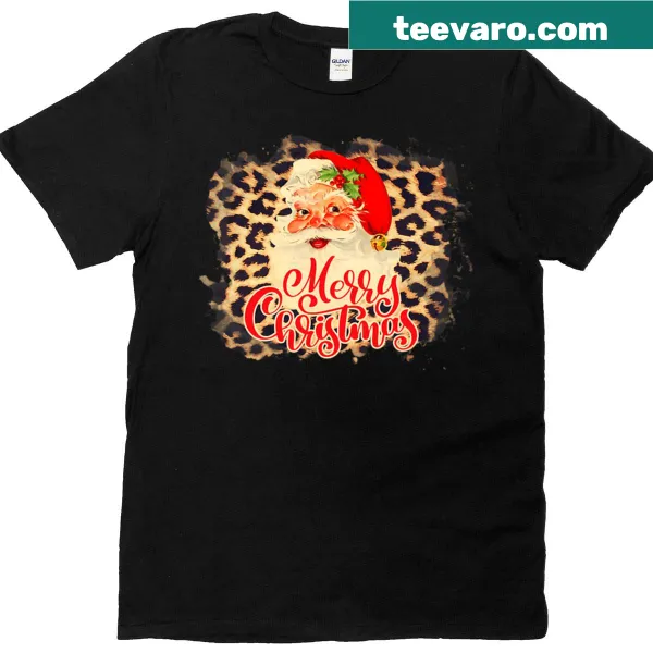 Vintage Santa Claus T-shirt with leopard print hat for Christmas