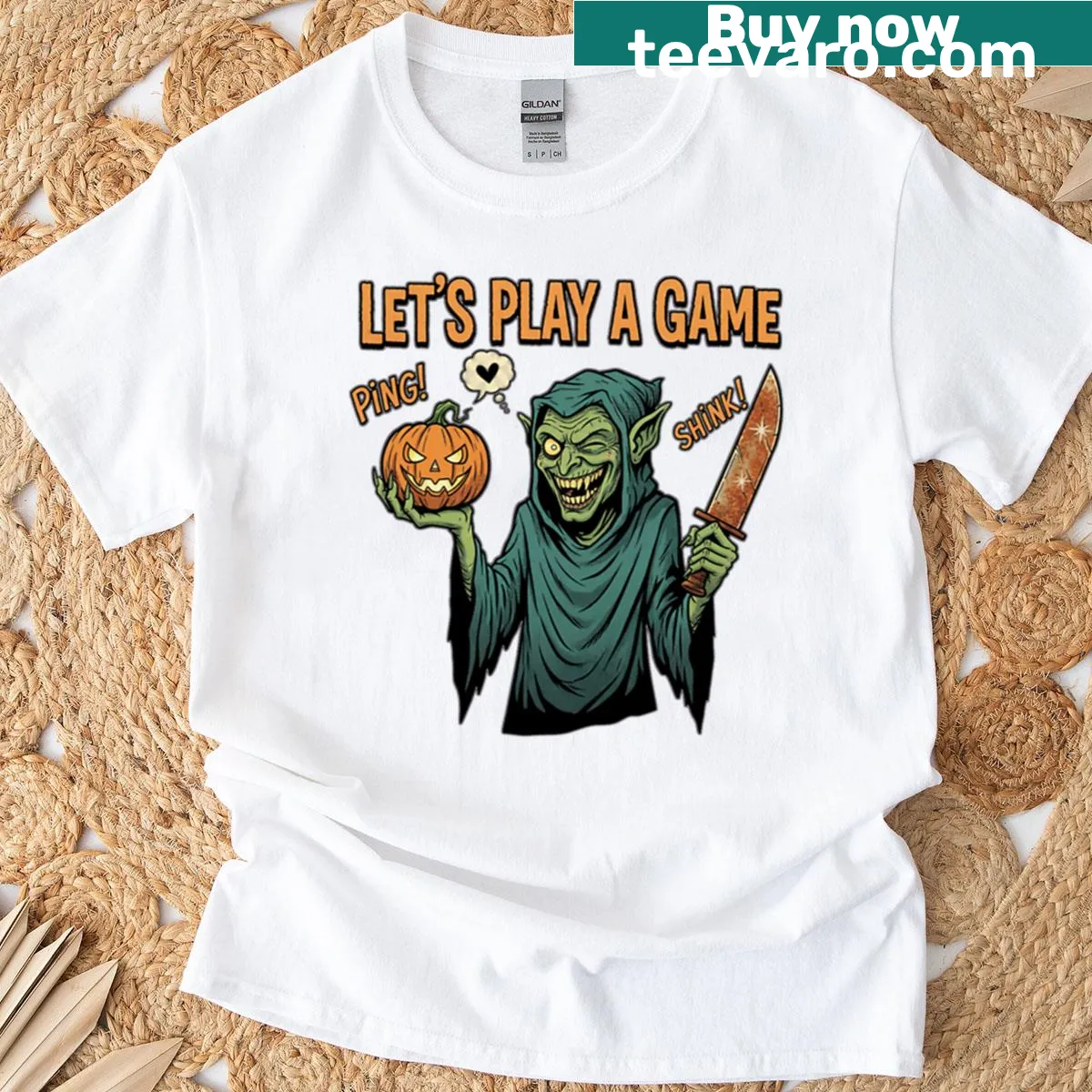Vintage cartoon Halloween ghoul t-shirt with spooky game invitation — on a men's t-shirt