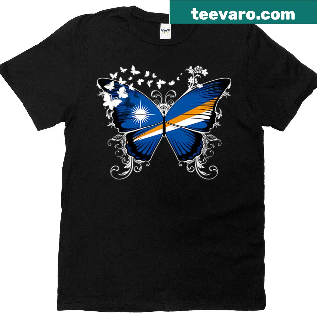 Marshall Islands flag T-shirt featuring an illustrated design — on a men's t-shirt