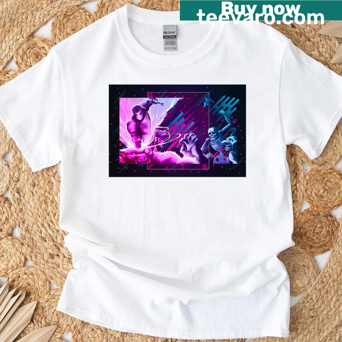 T-shirt with a modern graphic design featuring bold abstract shapes — on a men's t-shirt