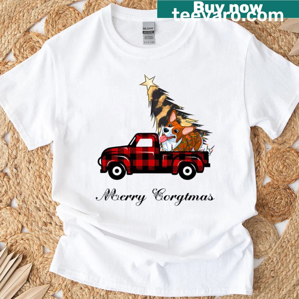 Cute Christmas t-shirt featuring a Santa corgi illustration — on a men's t-shirt