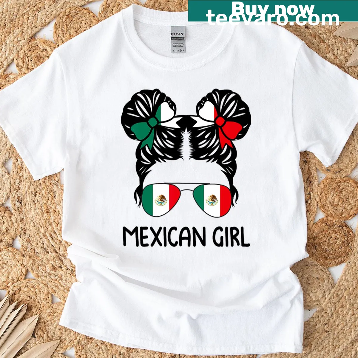 Kids T-shirt featuring a cute design with Mexican flag and messy hair. — on a men's t-shirt