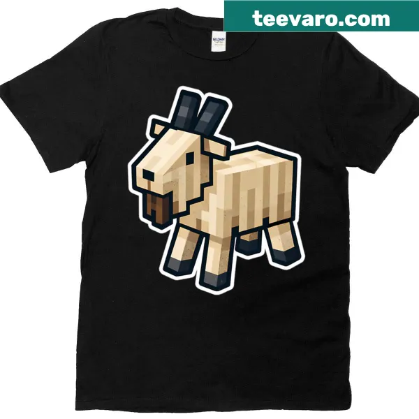 Pixelated goat graphic from Minecraft on T-shirt