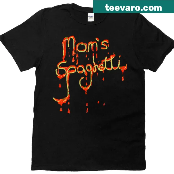 Illustrative T-shirt with the phrase Mom's Spaghetti in fun typography