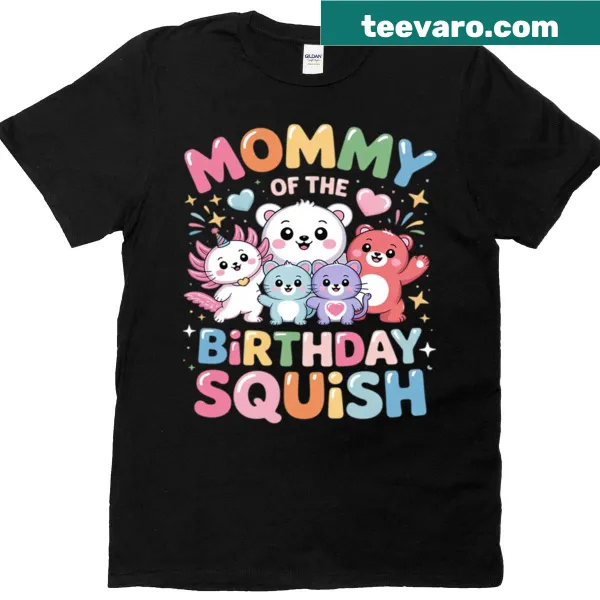 Cute T-shirt for moms of birthday girls with 'Squish Squad' design