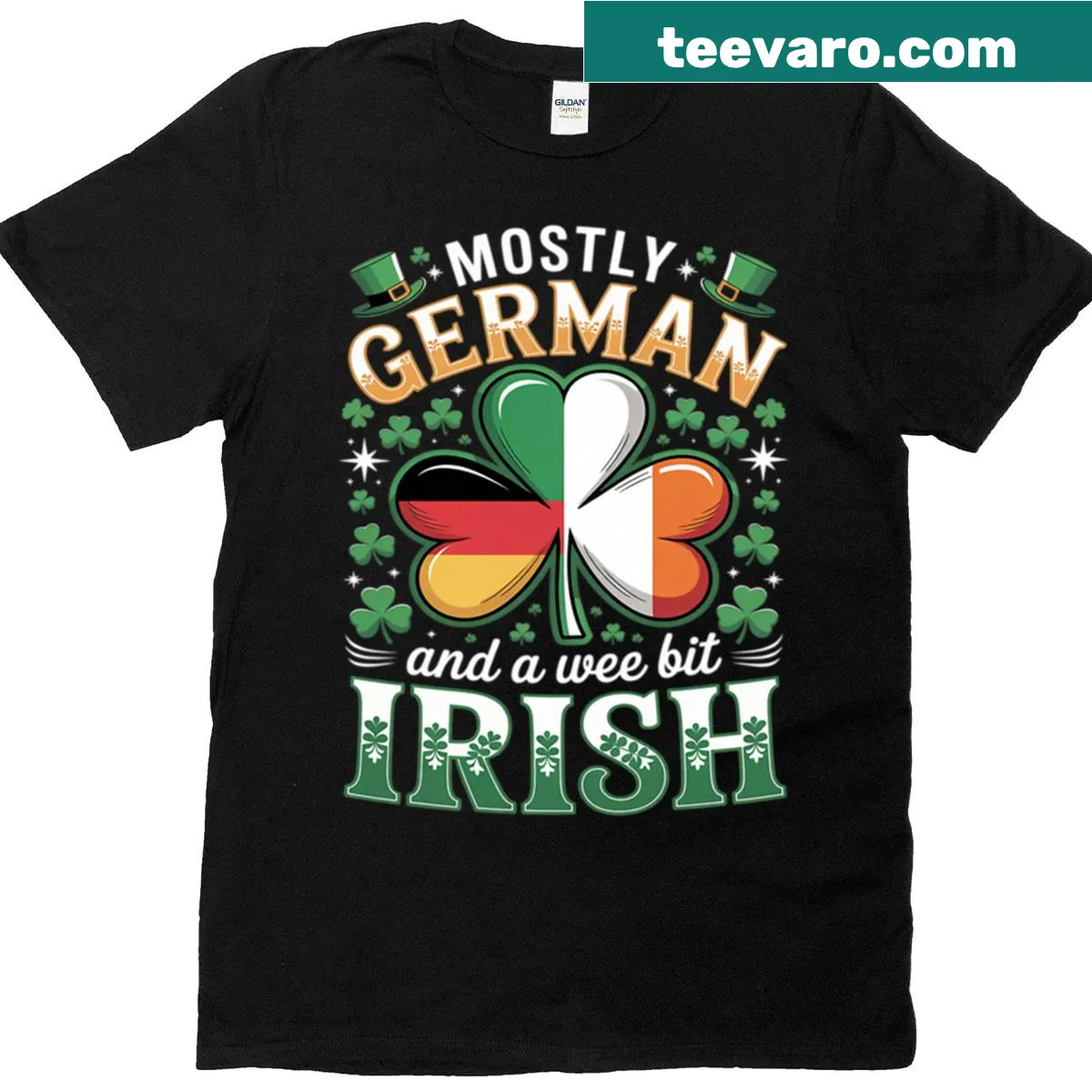 Vintage-style St. Patrick's Day t-shirt showing mixed German and Irish heritage — on a men's t-shirt
