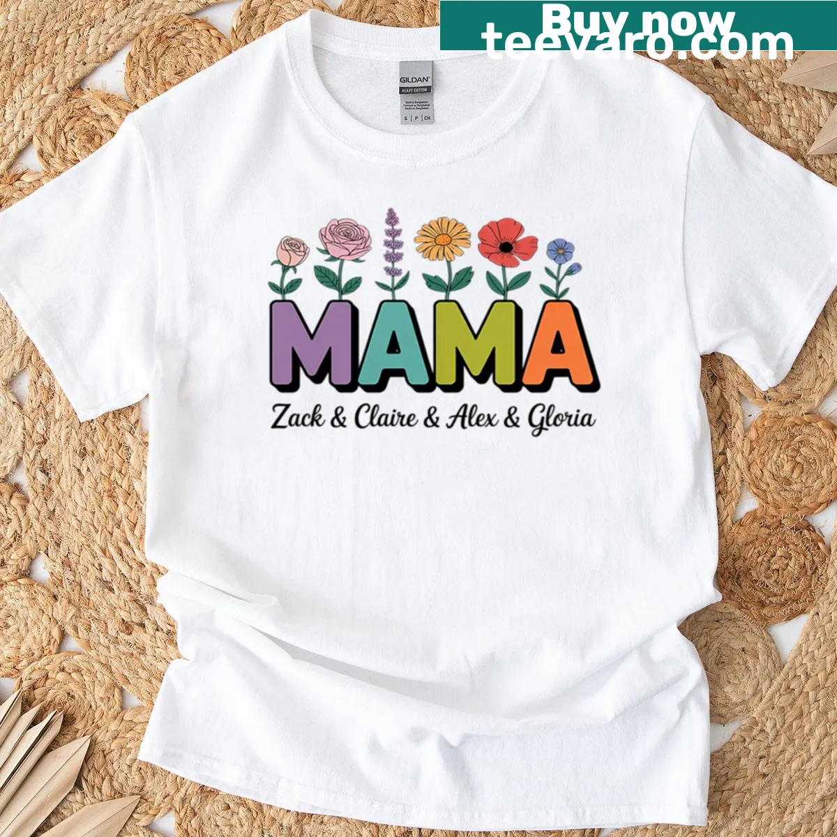 Customizable Mother's Day t-shirt featuring names and 'Mom' message — on a men's t-shirt