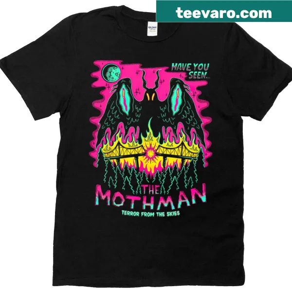 Halloween-themed t-shirt with a whimsical Mothman illustration