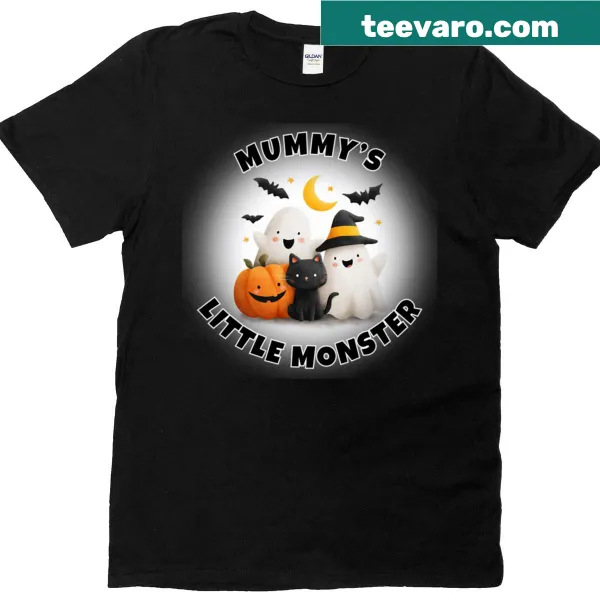 Cute Halloween t-shirt with ghosts, cat, and pumpkin illustration