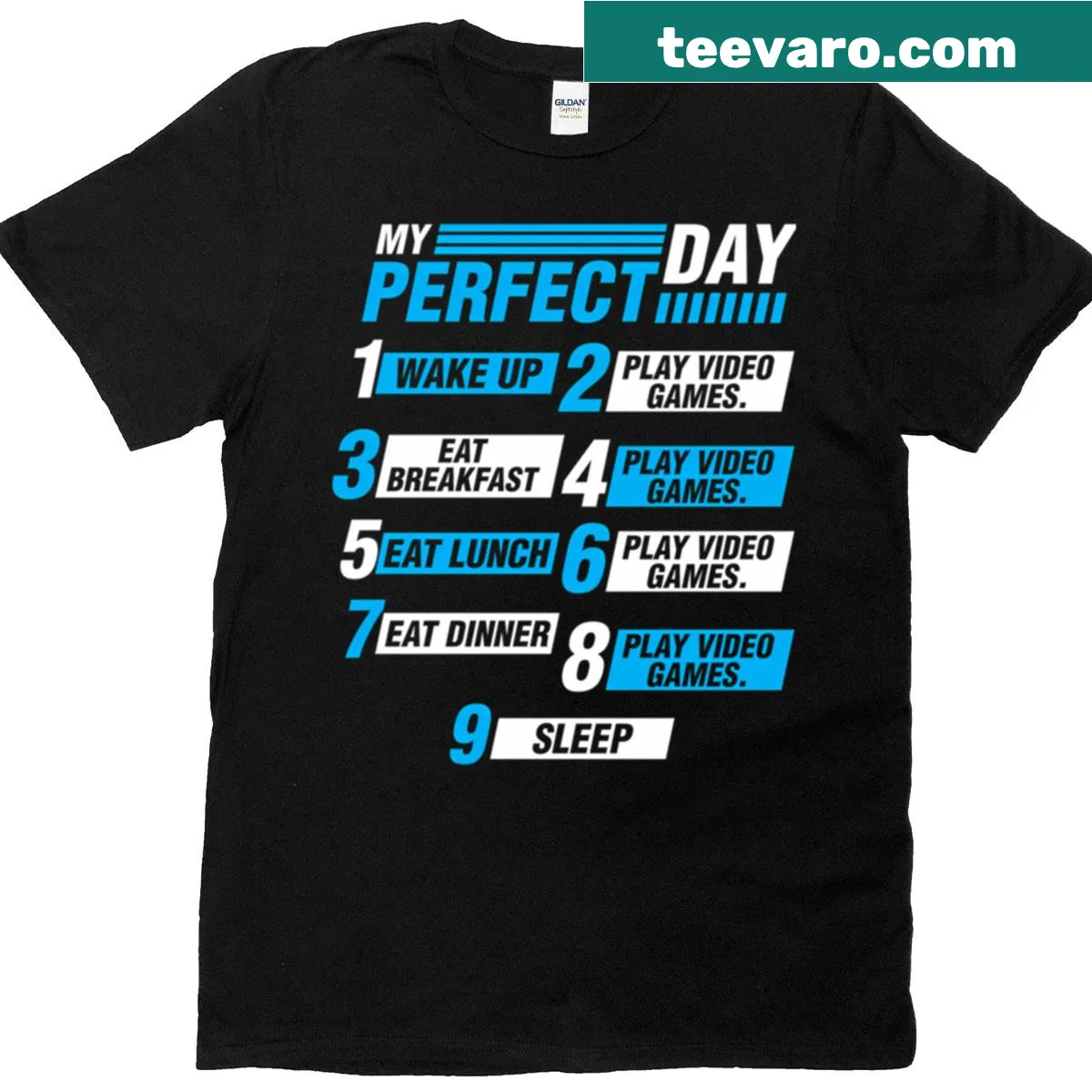 Illustrated t-shirt for gamers about a perfect gaming day. — on a men's t-shirt
