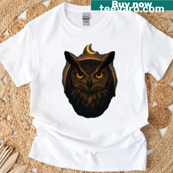 Illustrated T-shirt featuring an owl design symbolizing wisdom