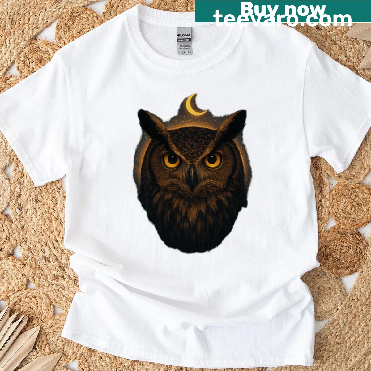 Illustrated T-shirt featuring an owl design symbolizing wisdom — on a men's t-shirt