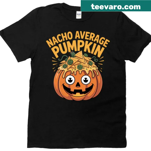 Funny pumpkin and nacho food design on Halloween T-shirt