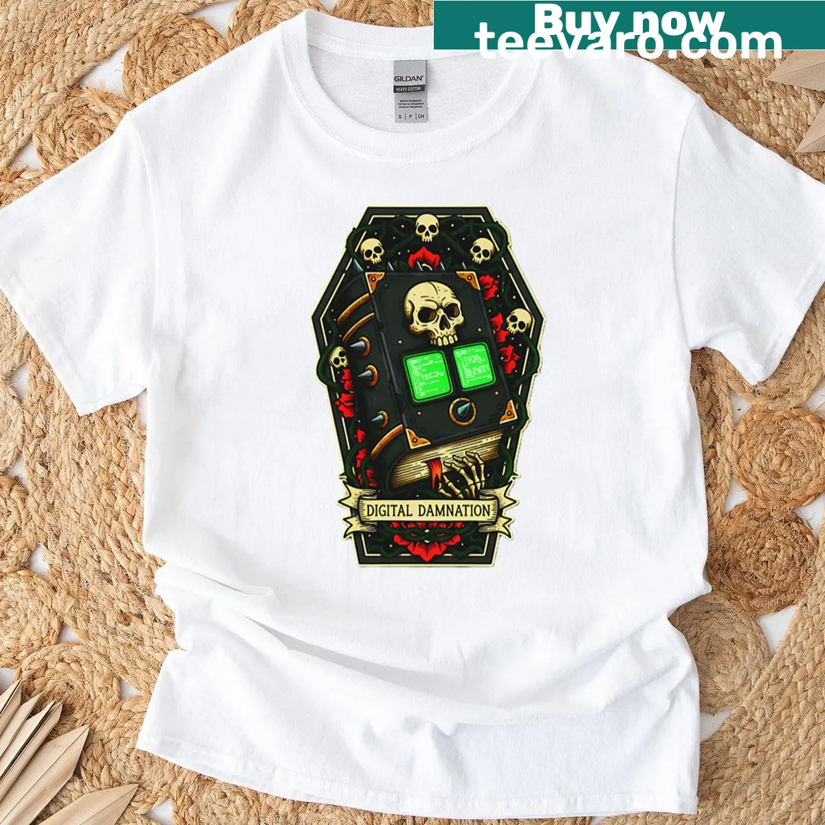 Edgy T-shirt featuring 'The Gamers Last Save' with Necro-nomicon theme — on a men's t-shirt