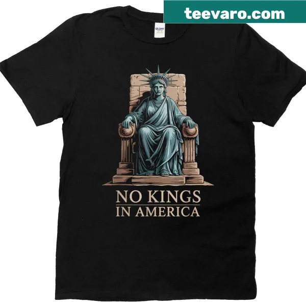 T-shirt with a bold statement 'No Kings In America' inspired by liberty