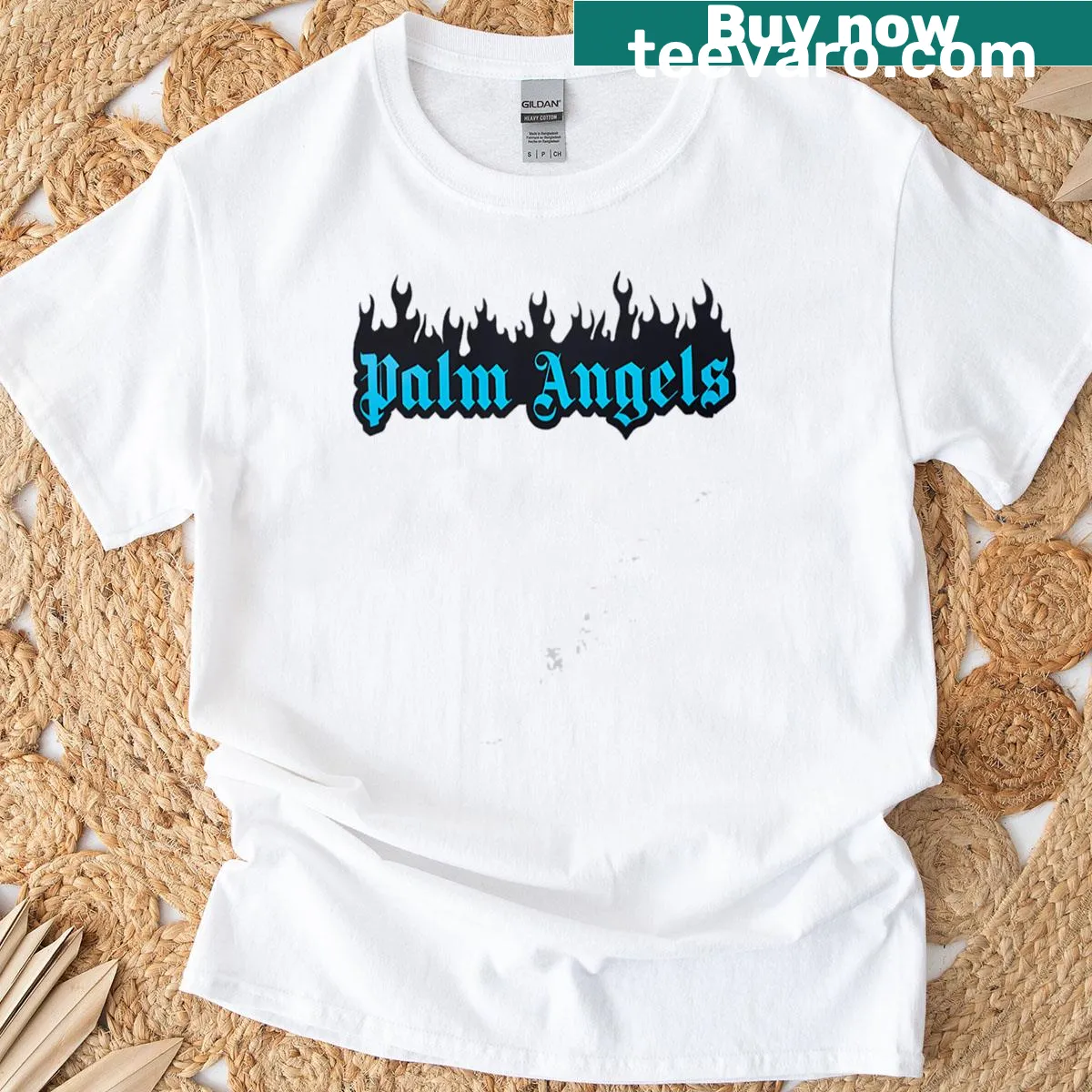 Minimalist T-shirt featuring Palm Angels typography design. — on a men's t-shirt