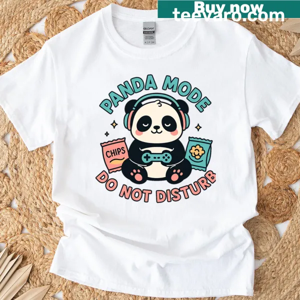 Panda-themed gaming t-shirt with panda illustration and gaming elements