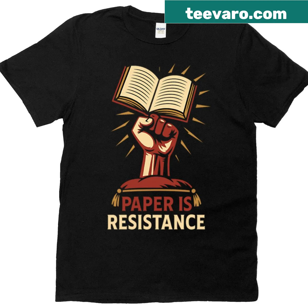 Revolutionary graphic t-shirt celebrating the power of books — on a men's t-shirt