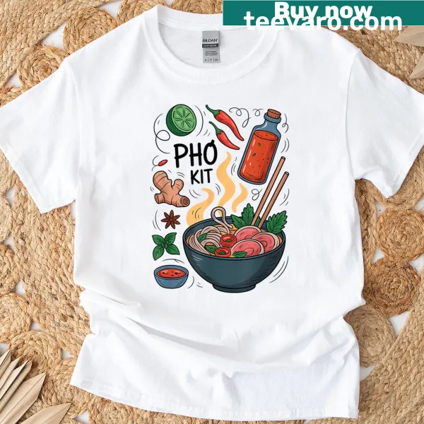 T-shirt featuring a graphic design celebrating pho, a Vietnamese dish.