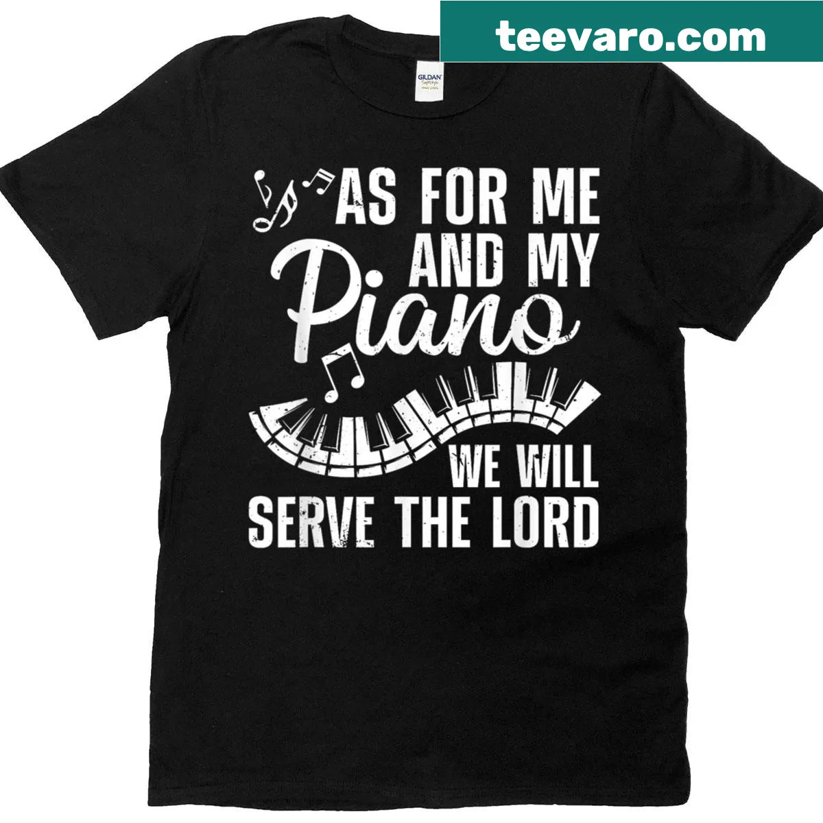 Artistic piano graphic T-shirt for music lovers and players — on a men's t-shirt